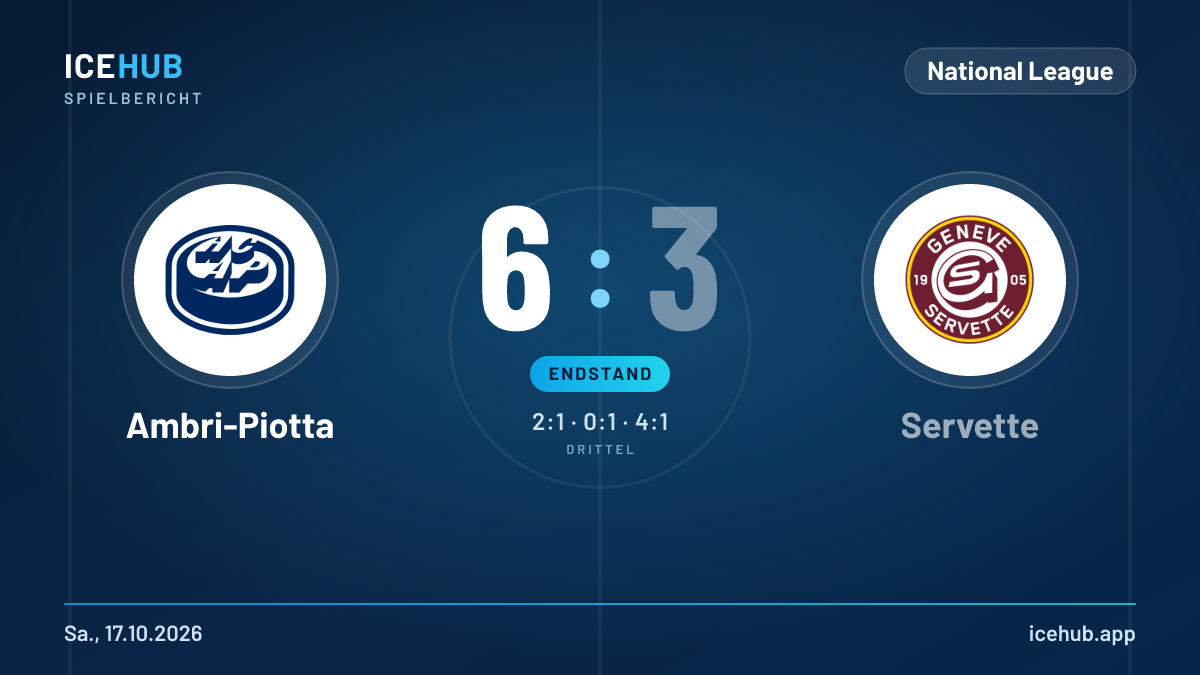 Matchgrafik zum Spiel Ambri-Piotta gegen Servette, Endstand 6 zu 3