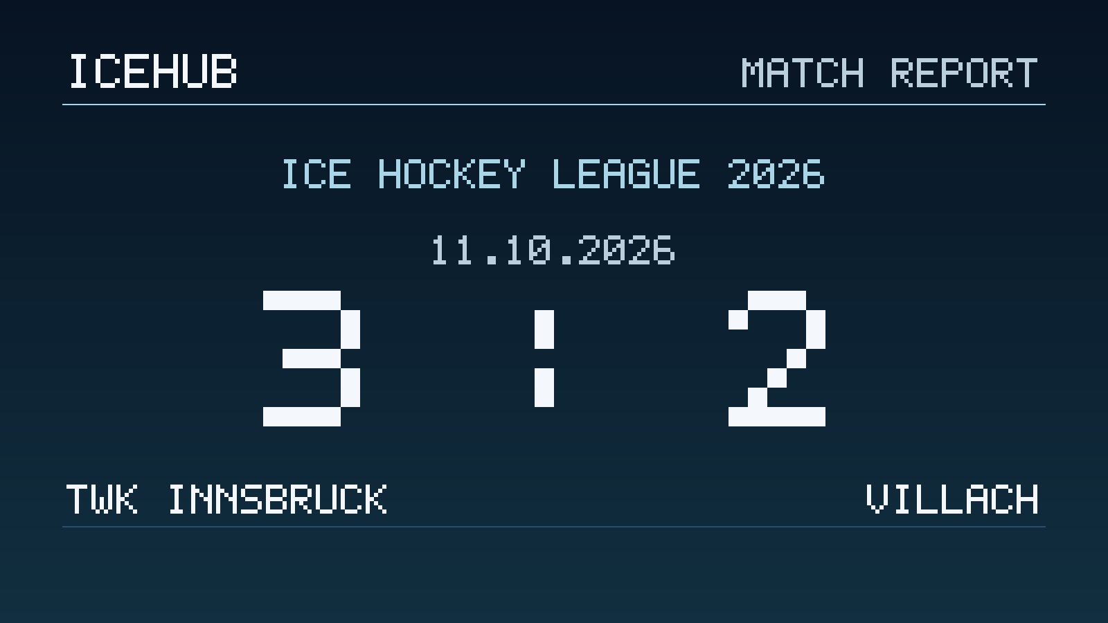 Matchgrafik zum Spiel TWK Innsbruck gegen Villach, Endstand 3 zu 2