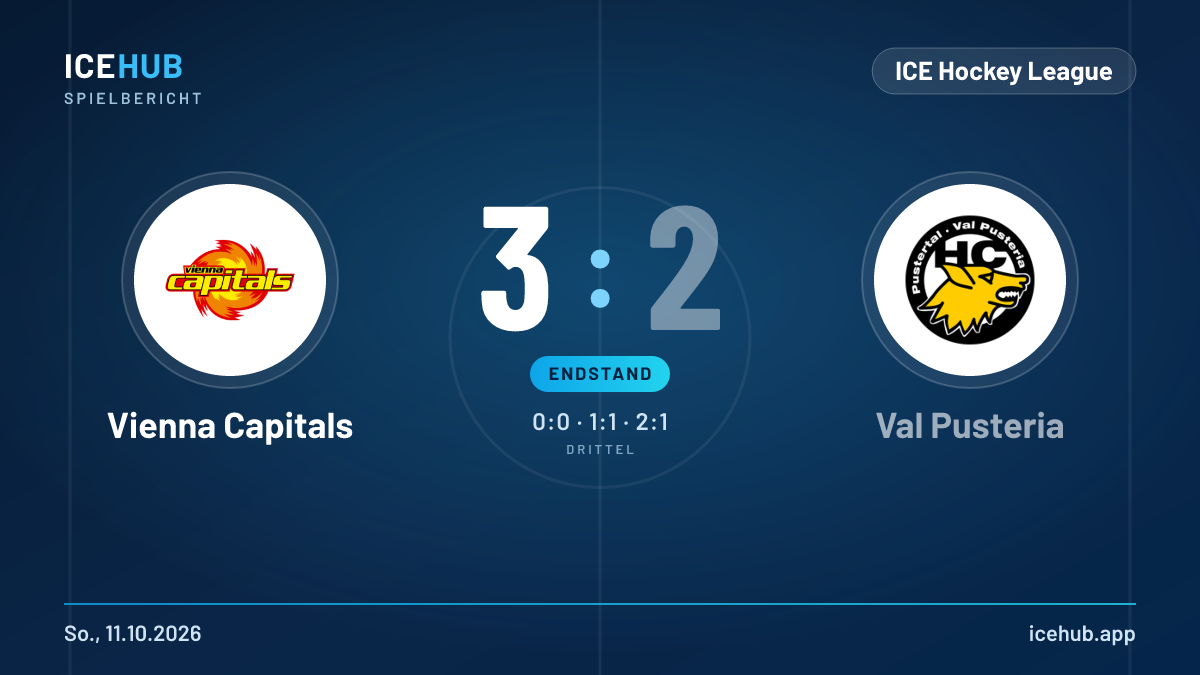 Matchgrafik zum Spiel Vienna Capitals gegen Val Pusteria, Endstand 3 zu 2