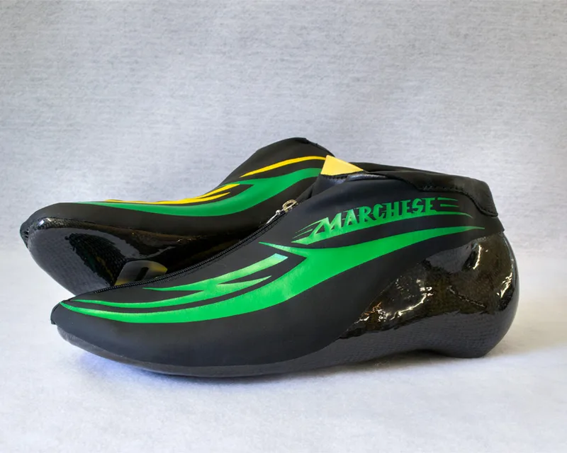 Marchese Langbahn-Maßschuh in Grün und Gelb